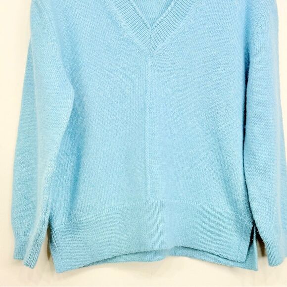 Zara Light Blue V Neck Wool Blend Side Slit Cozy Oversized Slouchy Sweater - Picture 7 of 12